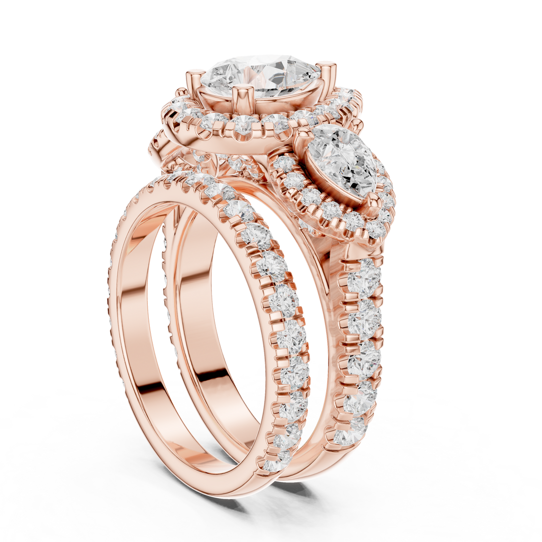 DDLR-298 - Halo Three Stone Pear Ring - White Gold