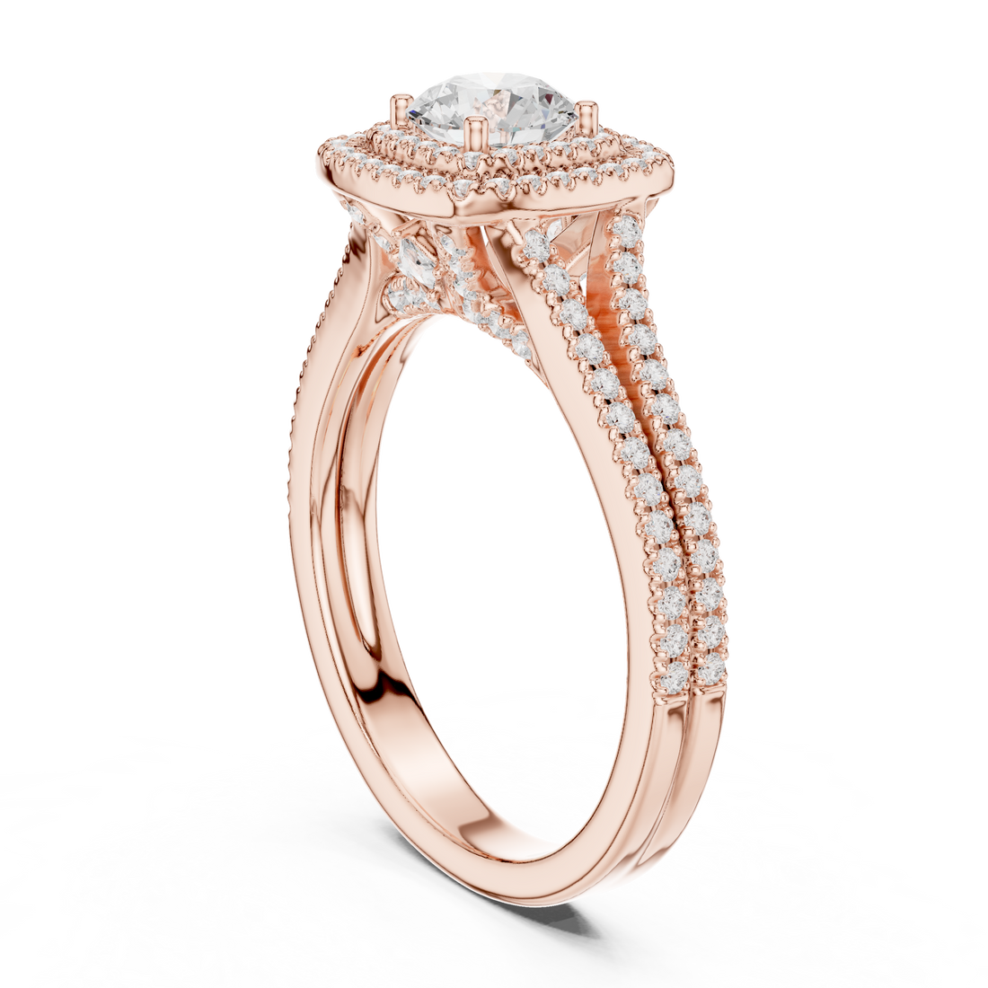 LR-0252 - Halo Round Ring - White Gold
