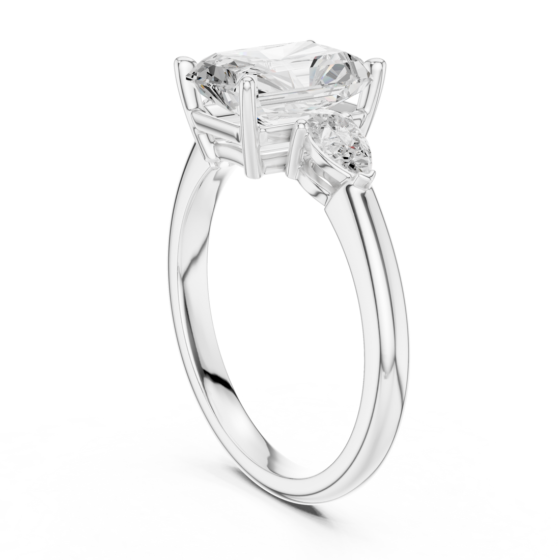 DDLR-035-RA - Three Stone Radiant Ring - White Gold