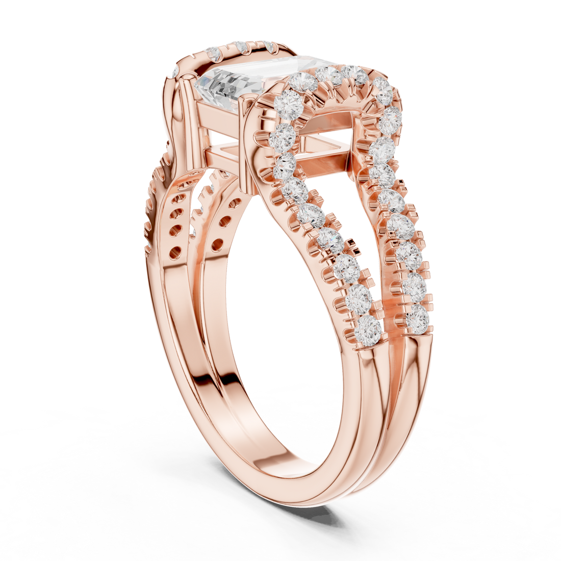 DDLR-409 - Split Shank Emerald Ring - White Gold
