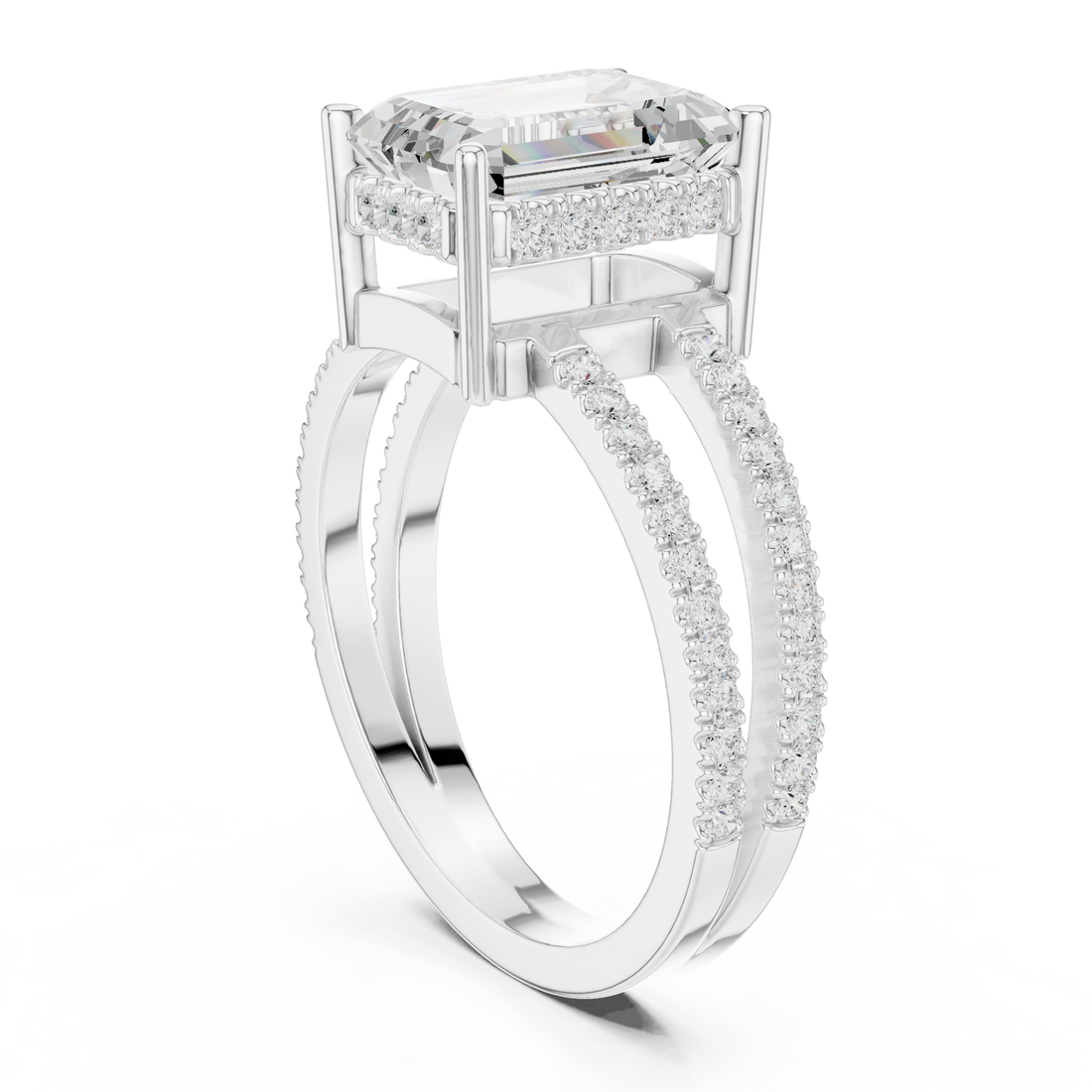 13 EM - Split Shank Emerald Ring - White Gold