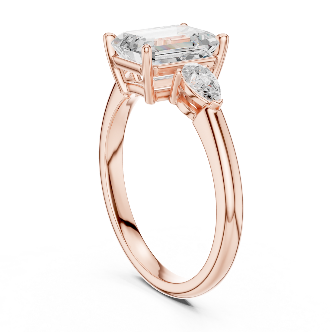 DDLR-035-EM - Three Stone Emerald Ring - White Gold