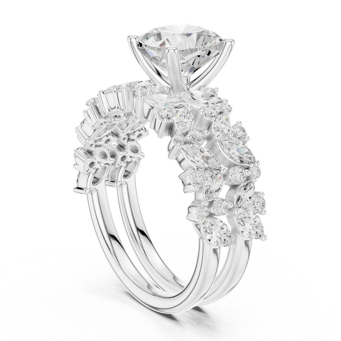 DDLR-443-CU - Fashion Cushion Ring - White Gold
