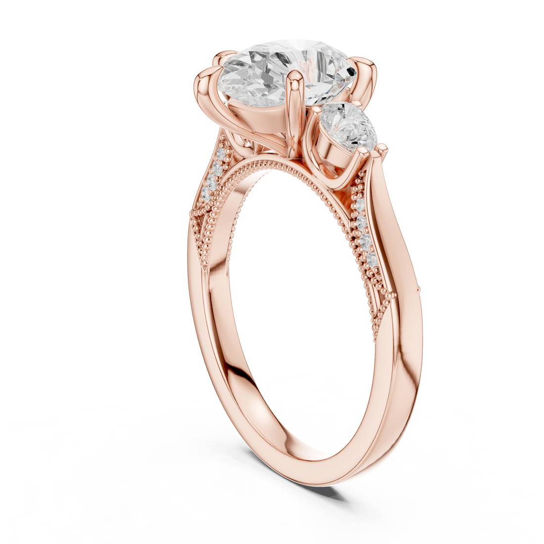 DDLR-1043 - Three Stone Pear Ring - White Gold