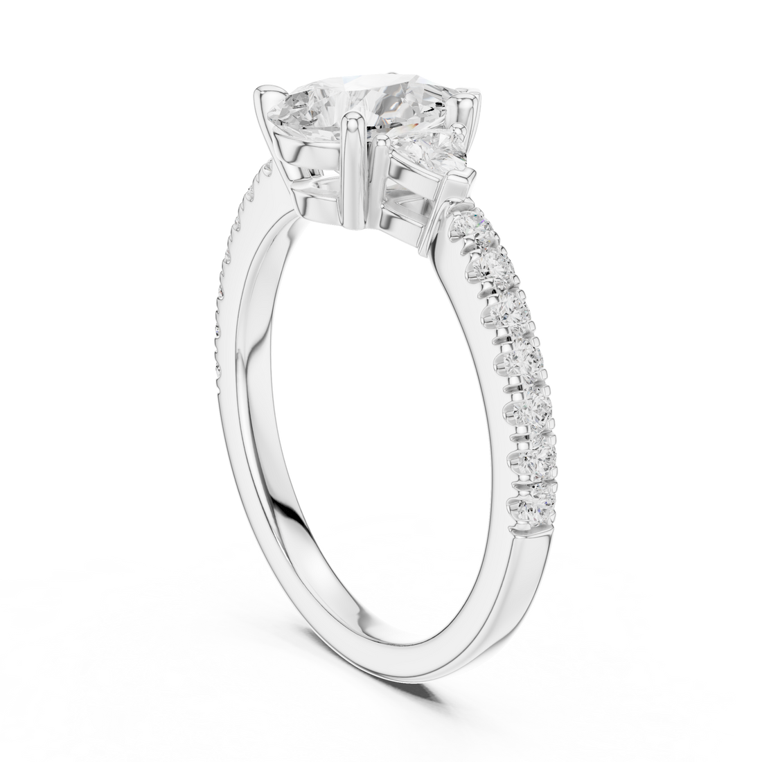 DDLR-860 - Three Stone Pear Ring - White Gold