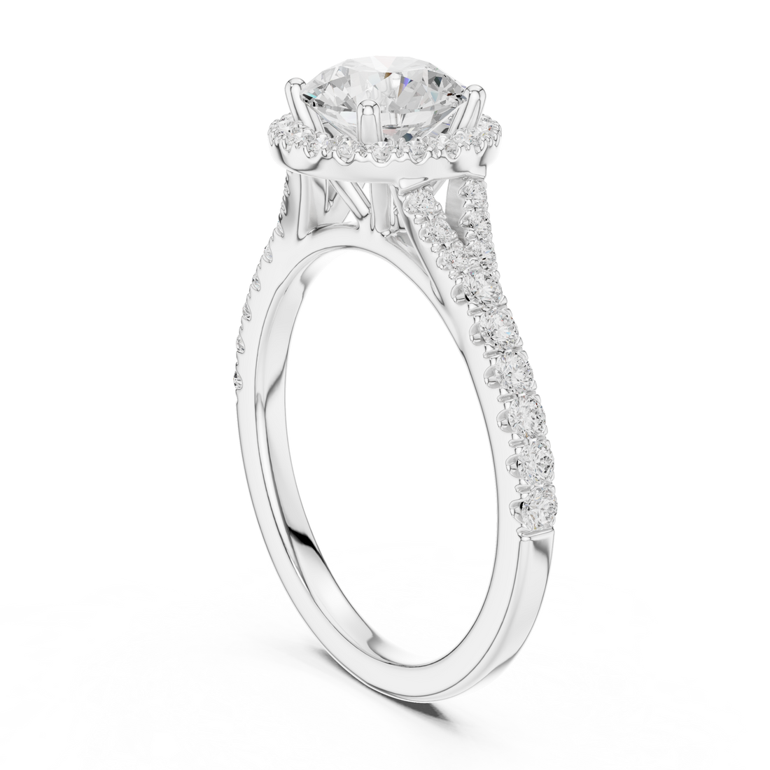DDLR-043-RD - Halo Round Ring - White Gold