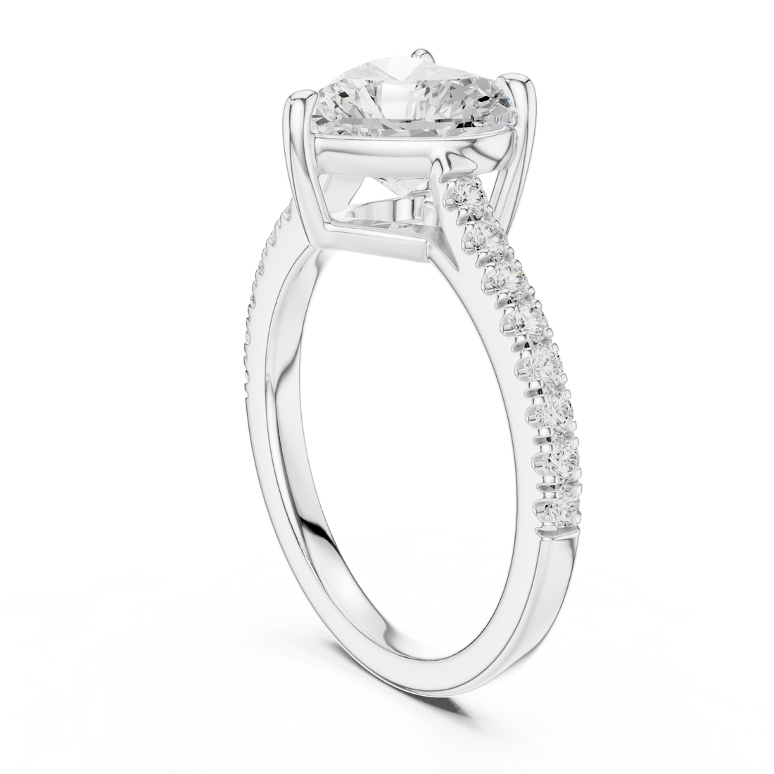 DDLR-039-HR - Solitaire Heart Ring - White Gold