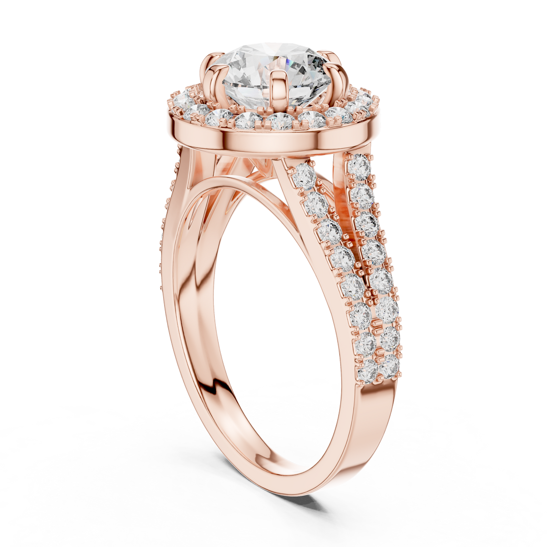 LR-0176 - Halo Round Ring - White Gold