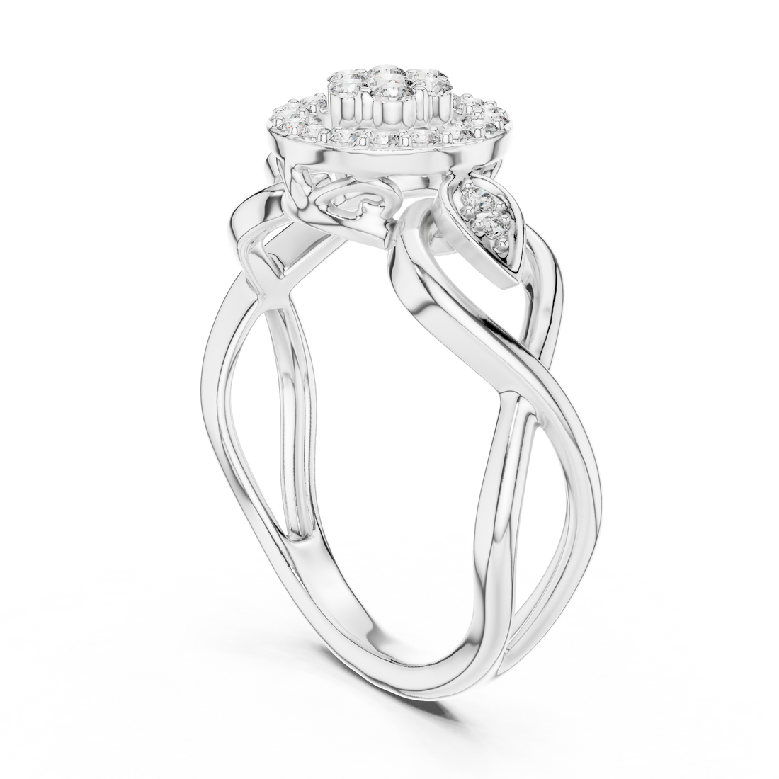 12#10002@L - Halo Round Ring - White Gold