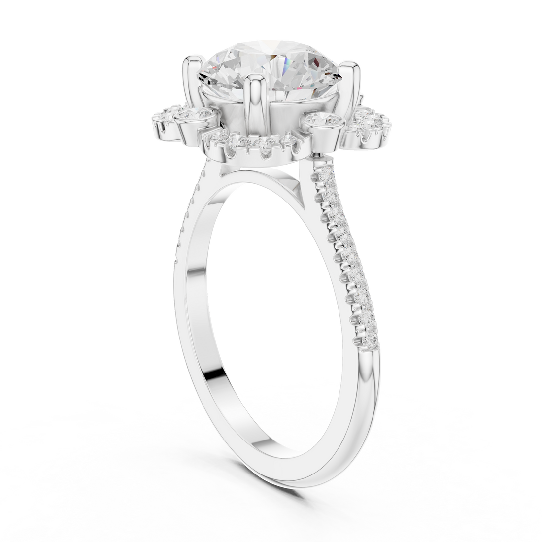 DDLR-331 - Halo Round Ring - White Gold