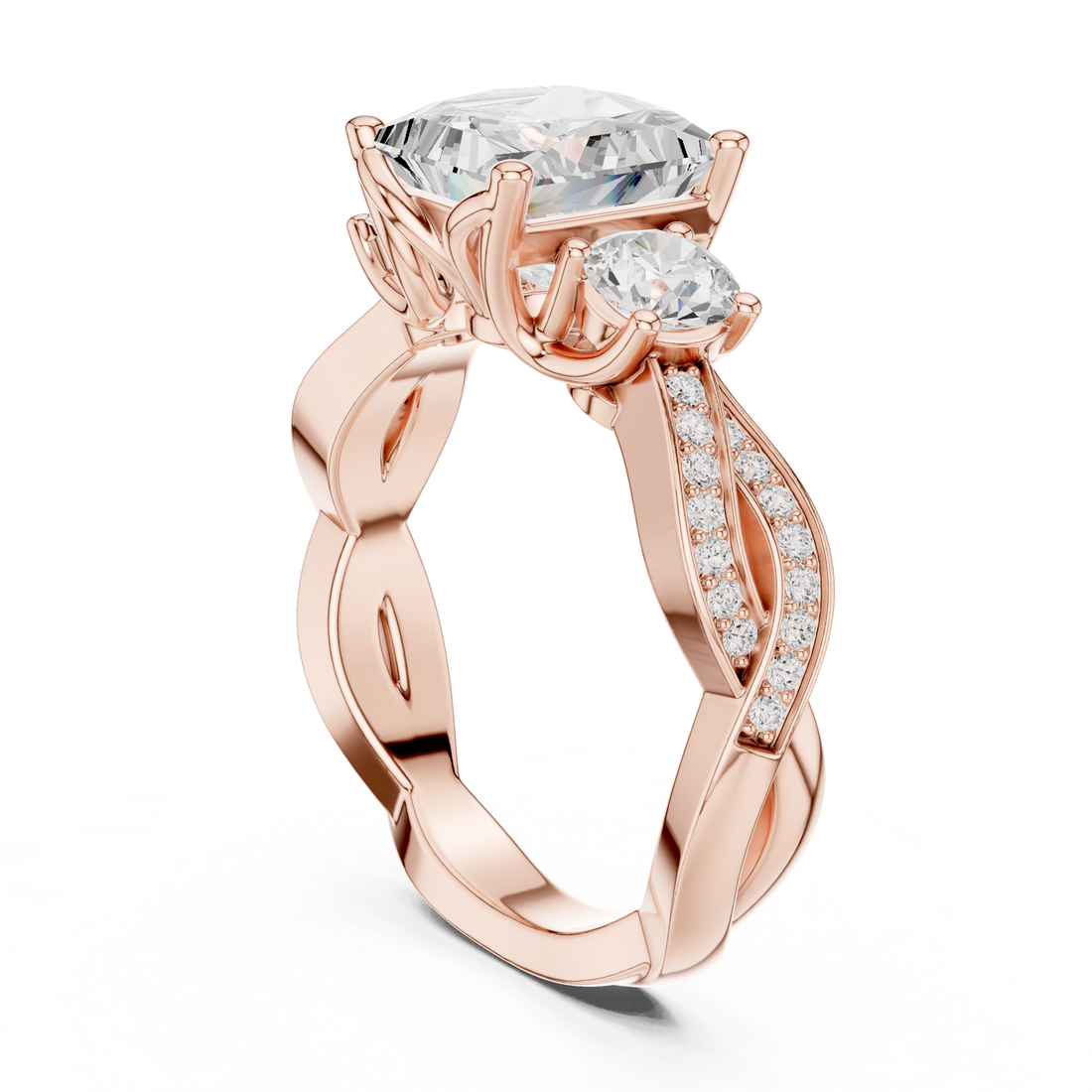 DDLR-268 - Three Stone Princess Ring - White Gold