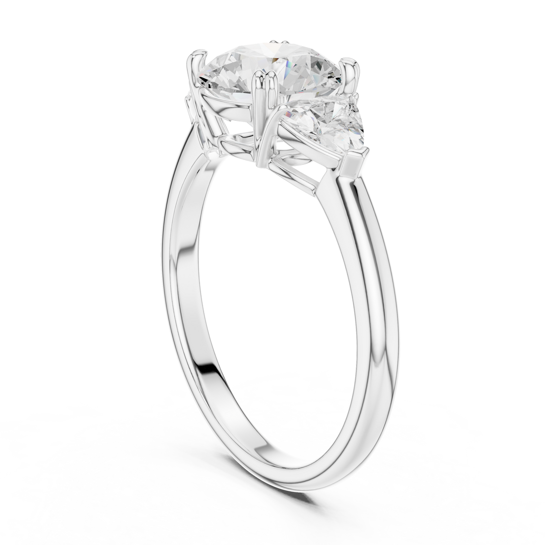 DDLR-034-RD - Three Stone Round Ring - White Gold