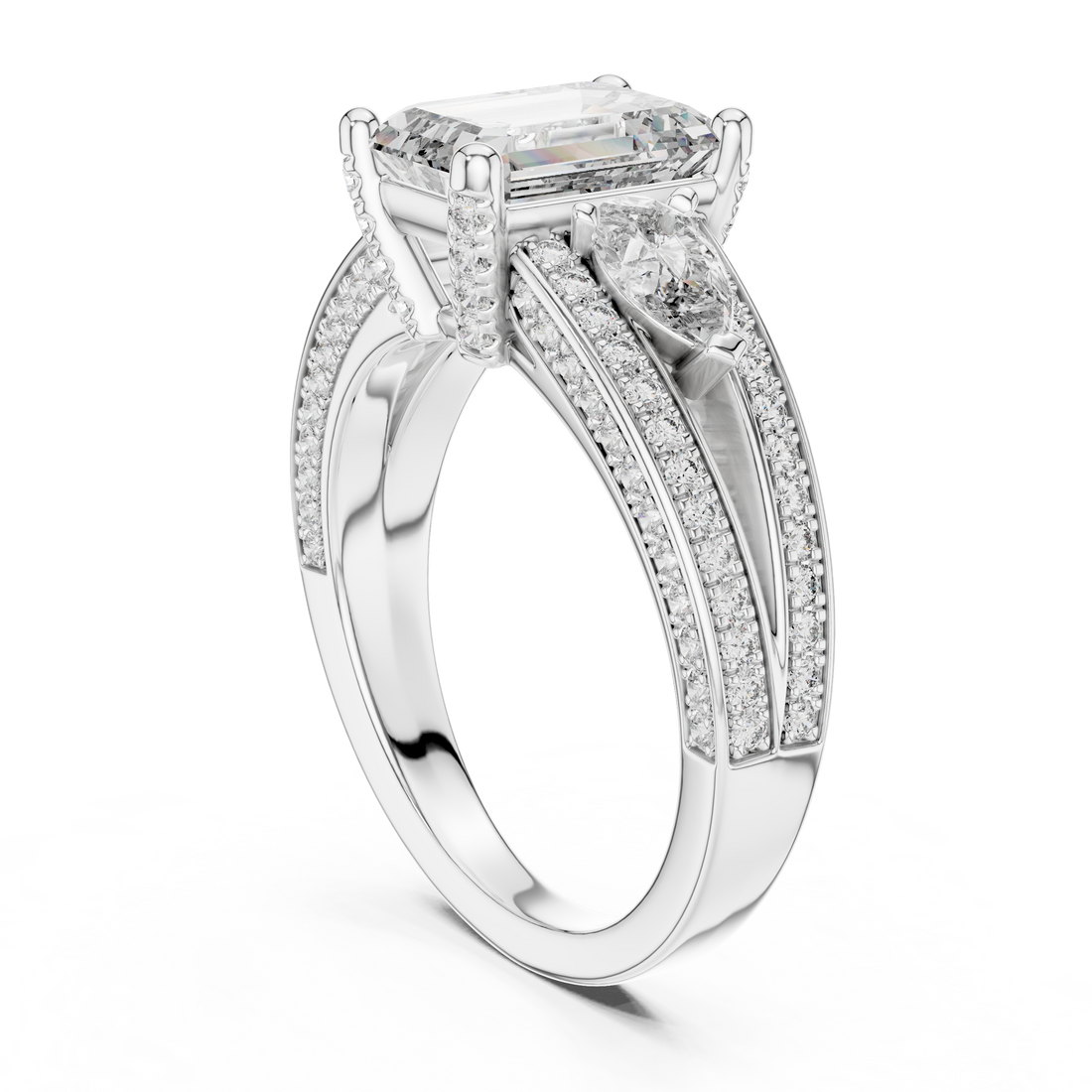 DDLR-046 - Three Stone Emerald Ring - White Gold