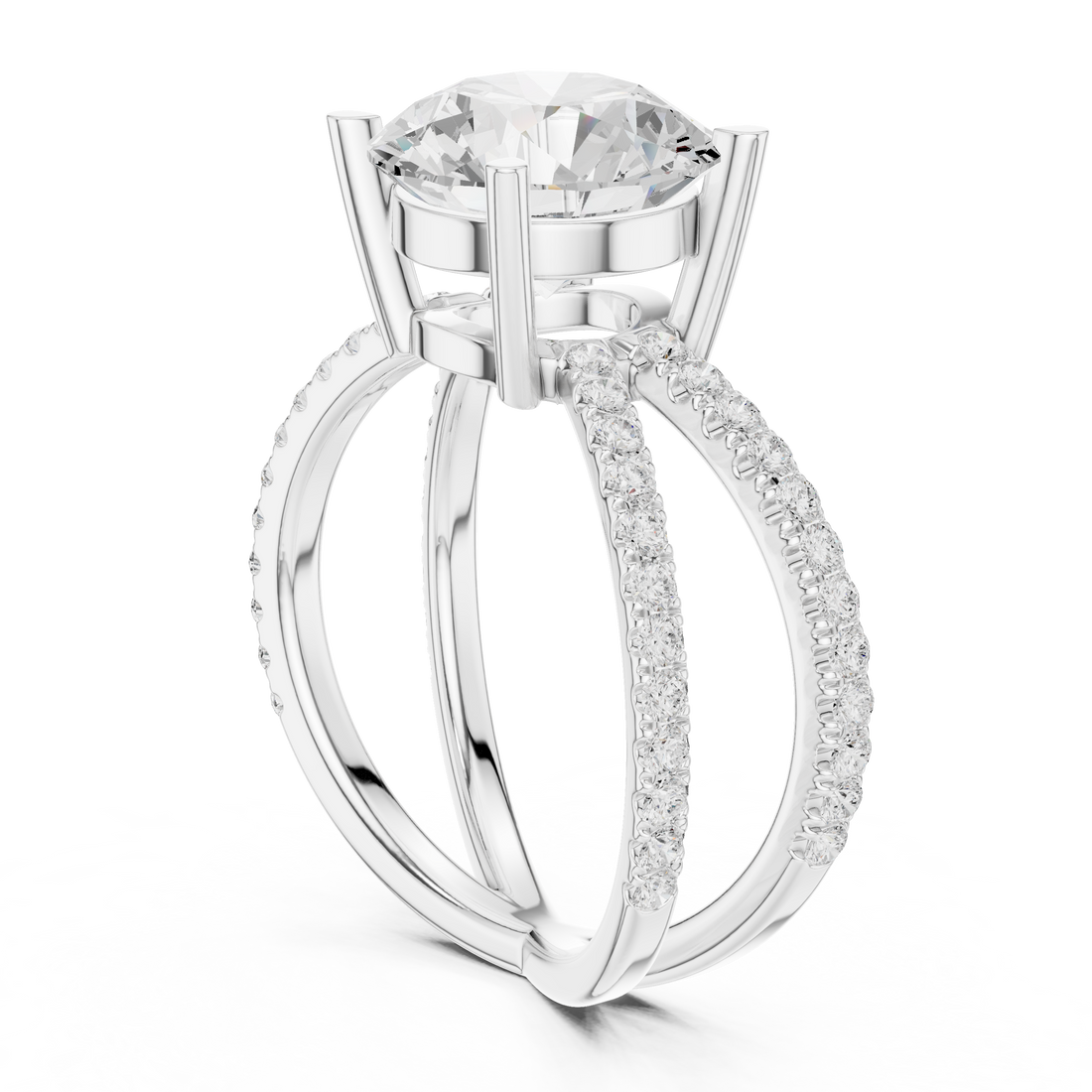25 RND - Split Shank Round Ring - White Gold