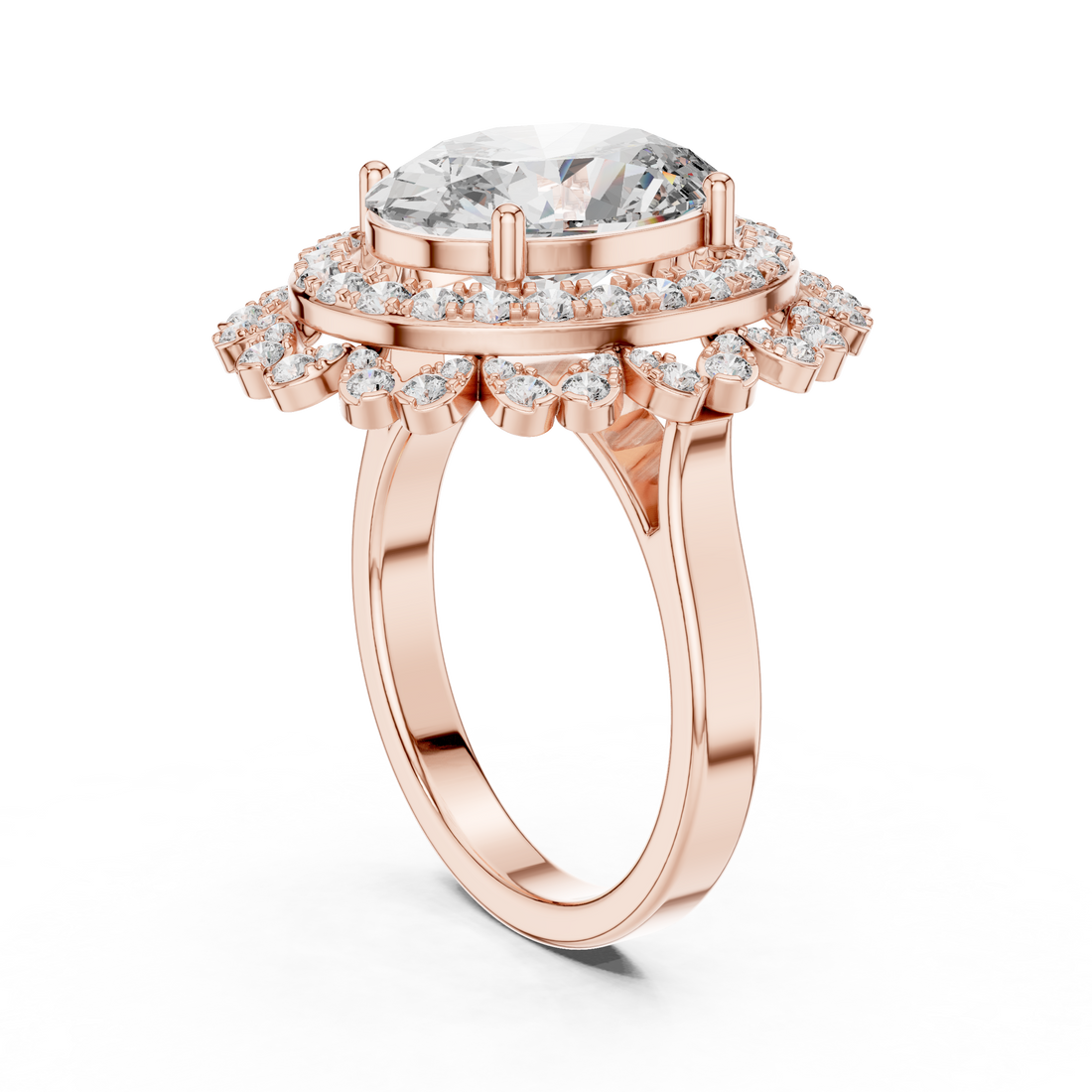 9#10048L - Halo Oval Ring - White Gold