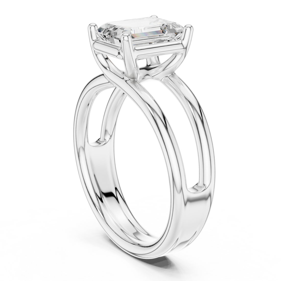 9 EM - Solitaire Emerald Ring - White Gold