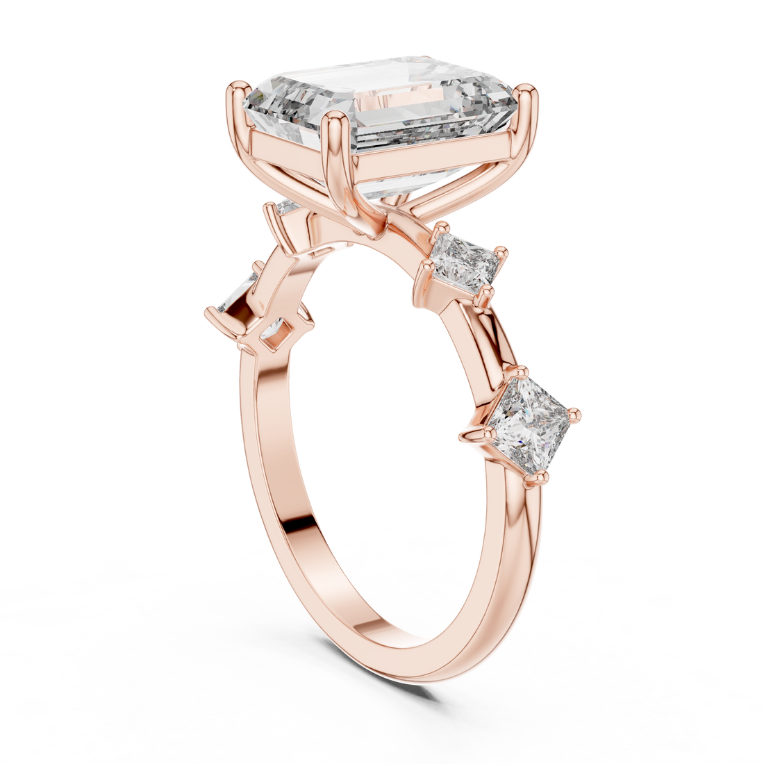 9#10021L_28 - Three Stone Emerald Ring - White Gold