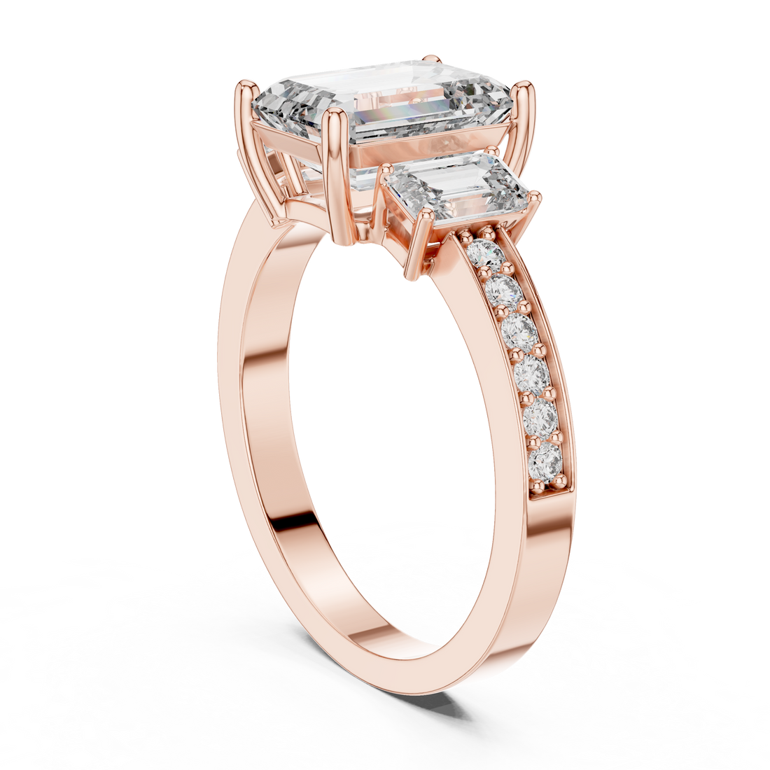 LR-0069 - Three Stone Emerald Ring - White Gold
