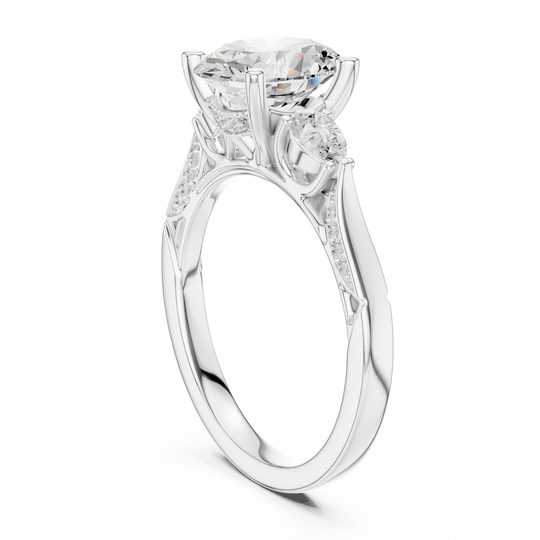 DDLR-284-OV - Three Stone Oval Ring - White Gold