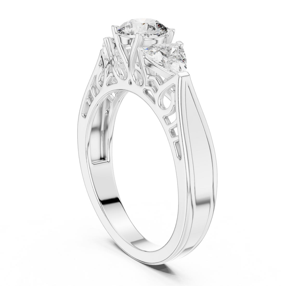 LR-0029 - Three Stone Round Ring - White Gold