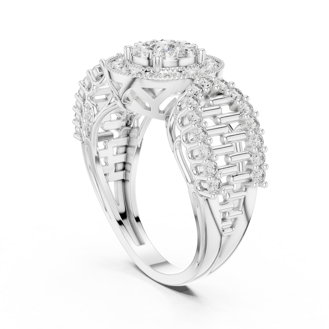 19#120037L - Halo Round Ring - White Gold