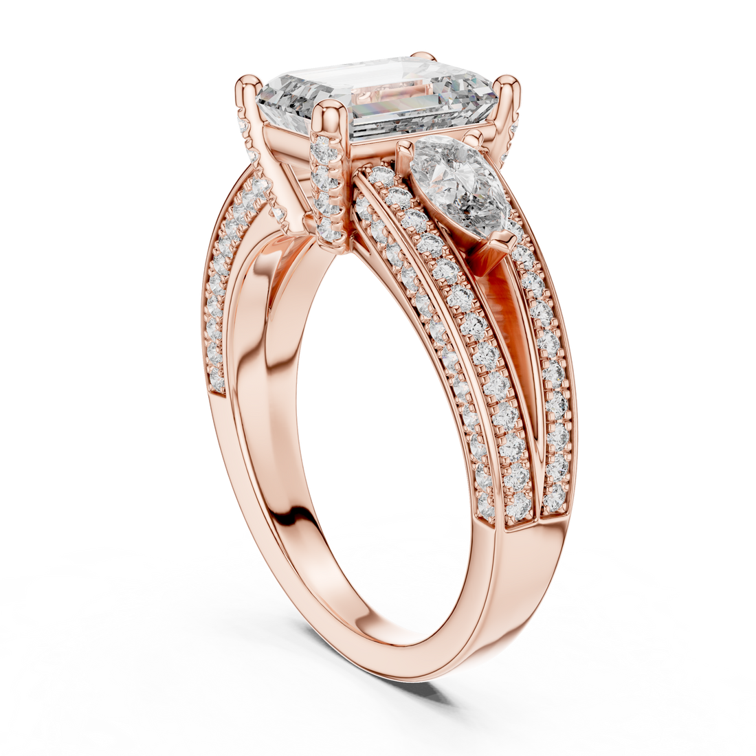 DDLR-046 - Three Stone Emerald Ring - White Gold