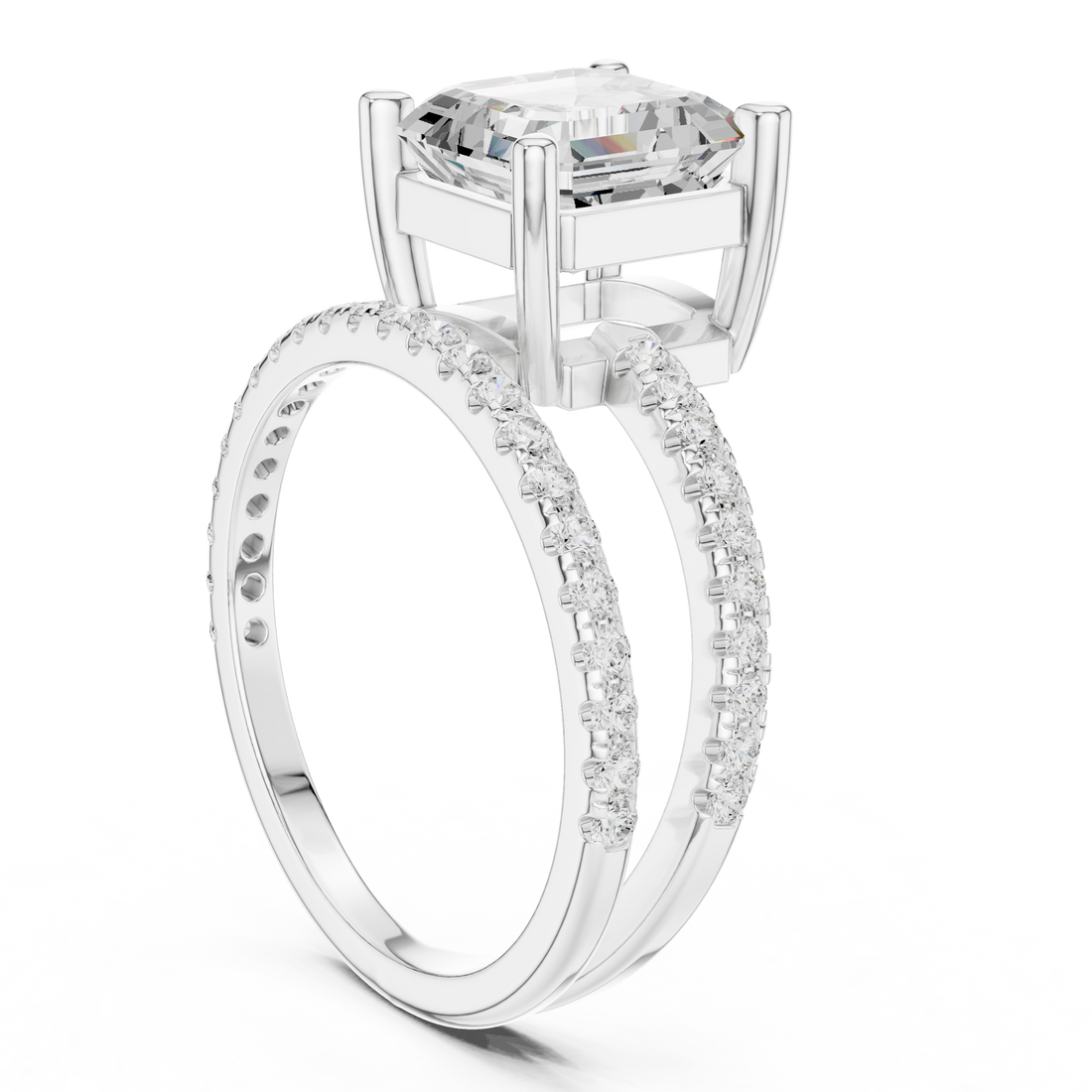 39 AC - Split Shank Asscher Ring - White Gold