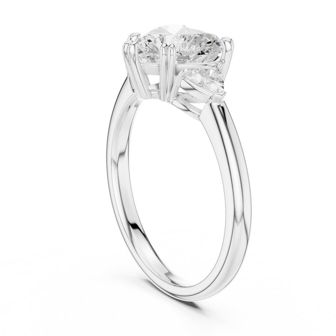 DDLR-033-HR - Three Stone Heart Ring - White Gold