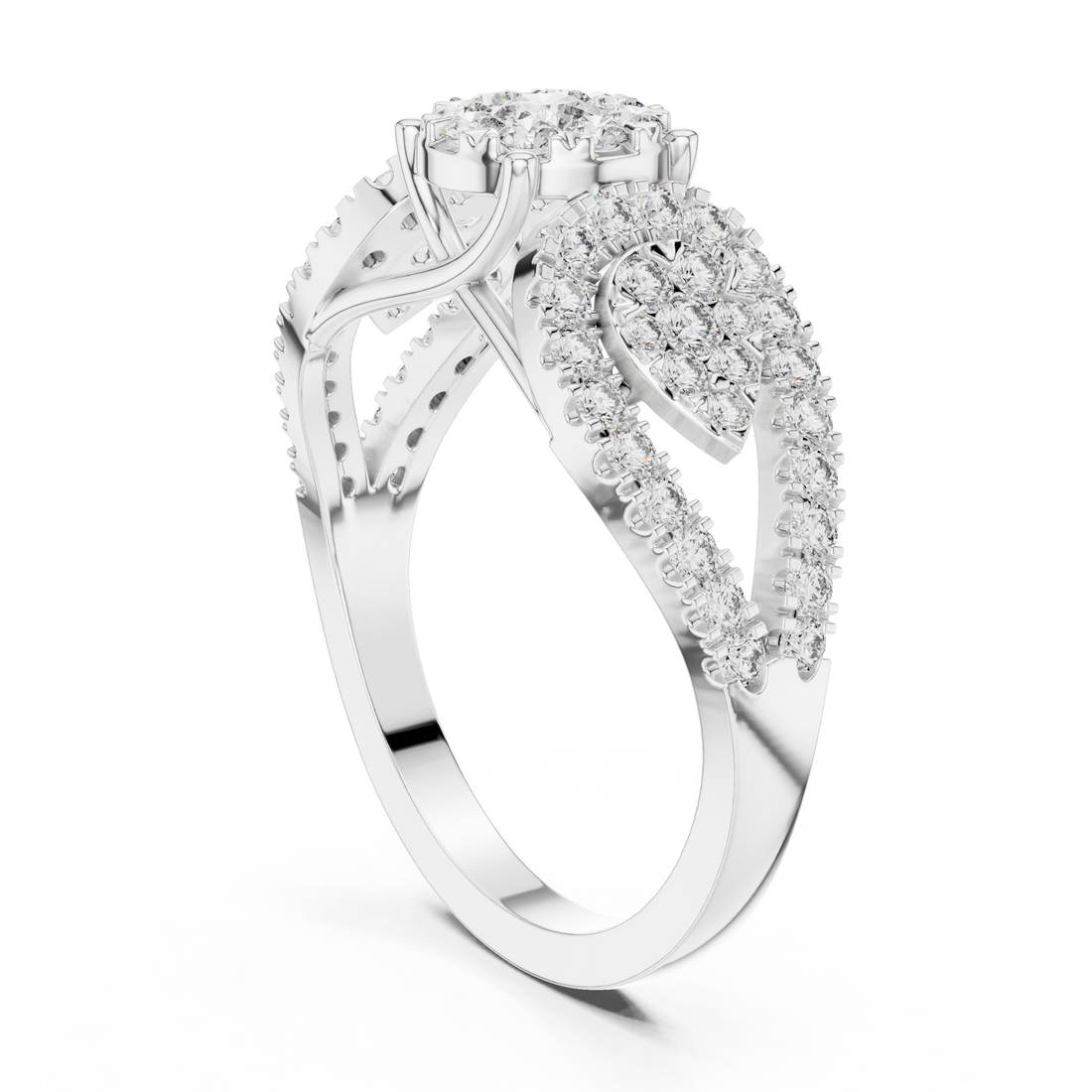 19#120032L - Halo Three Stone Round Ring - White Gold