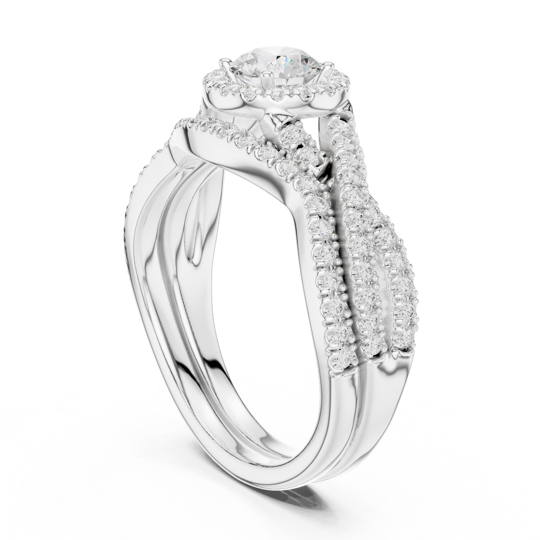 LR-0268 - Halo Round Ring - White Gold
