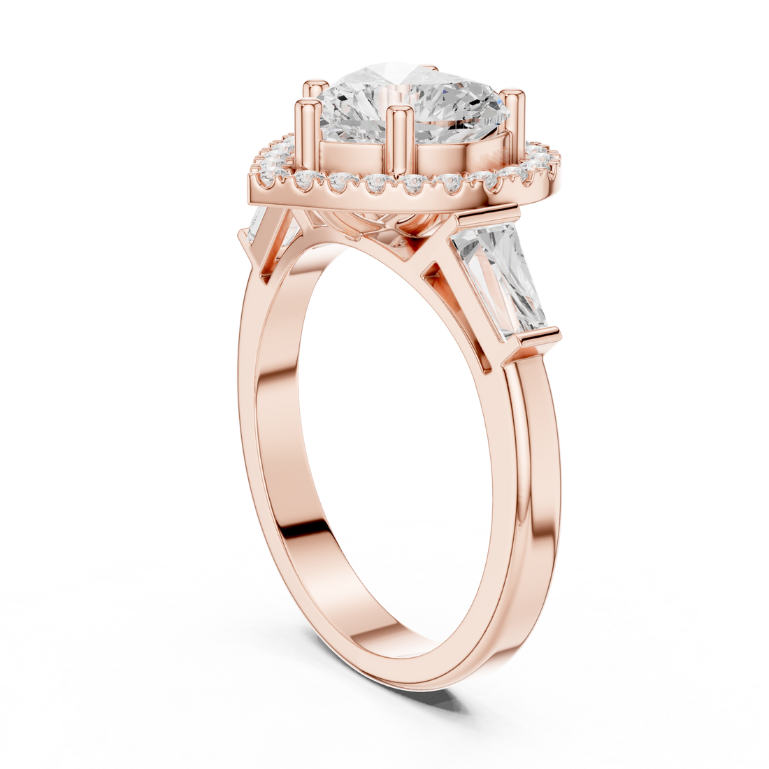 Halo Three Stone Ring - Heart | DDLR-342 HR - White Gold