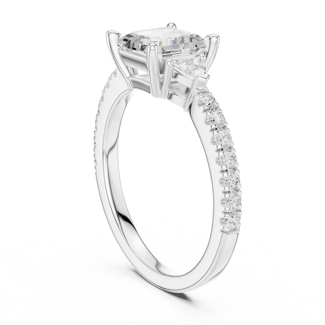 DDLR-856 - Three Stone Asscher Ring - White Gold