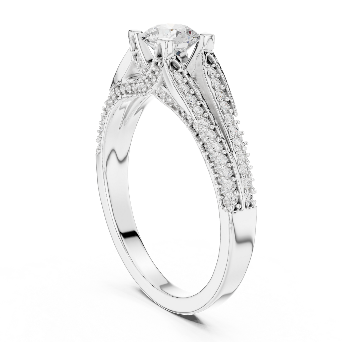 LR-0327 - Split Shank Round Ring - White Gold