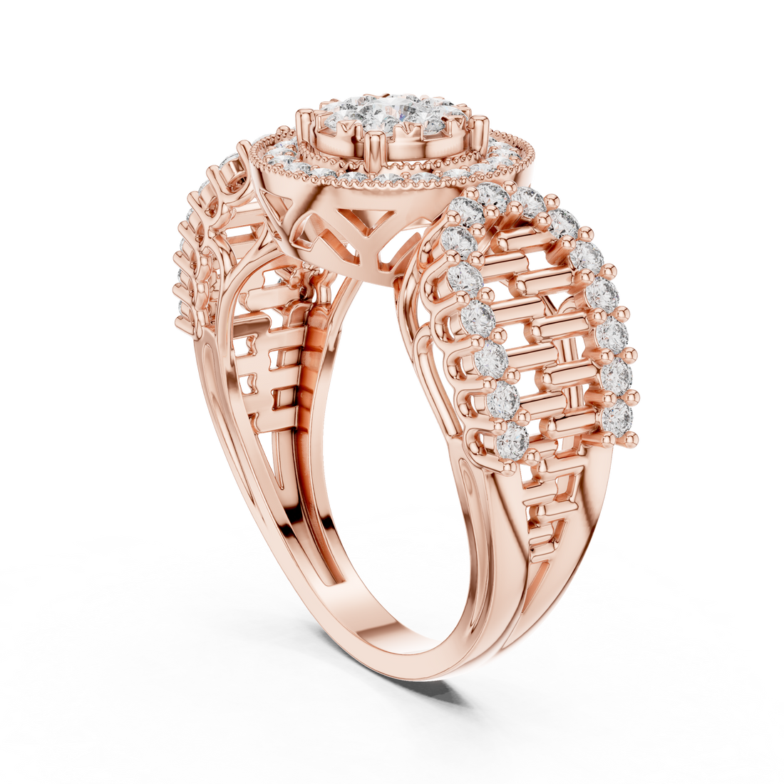 19#120037L - Halo Round Ring - White Gold