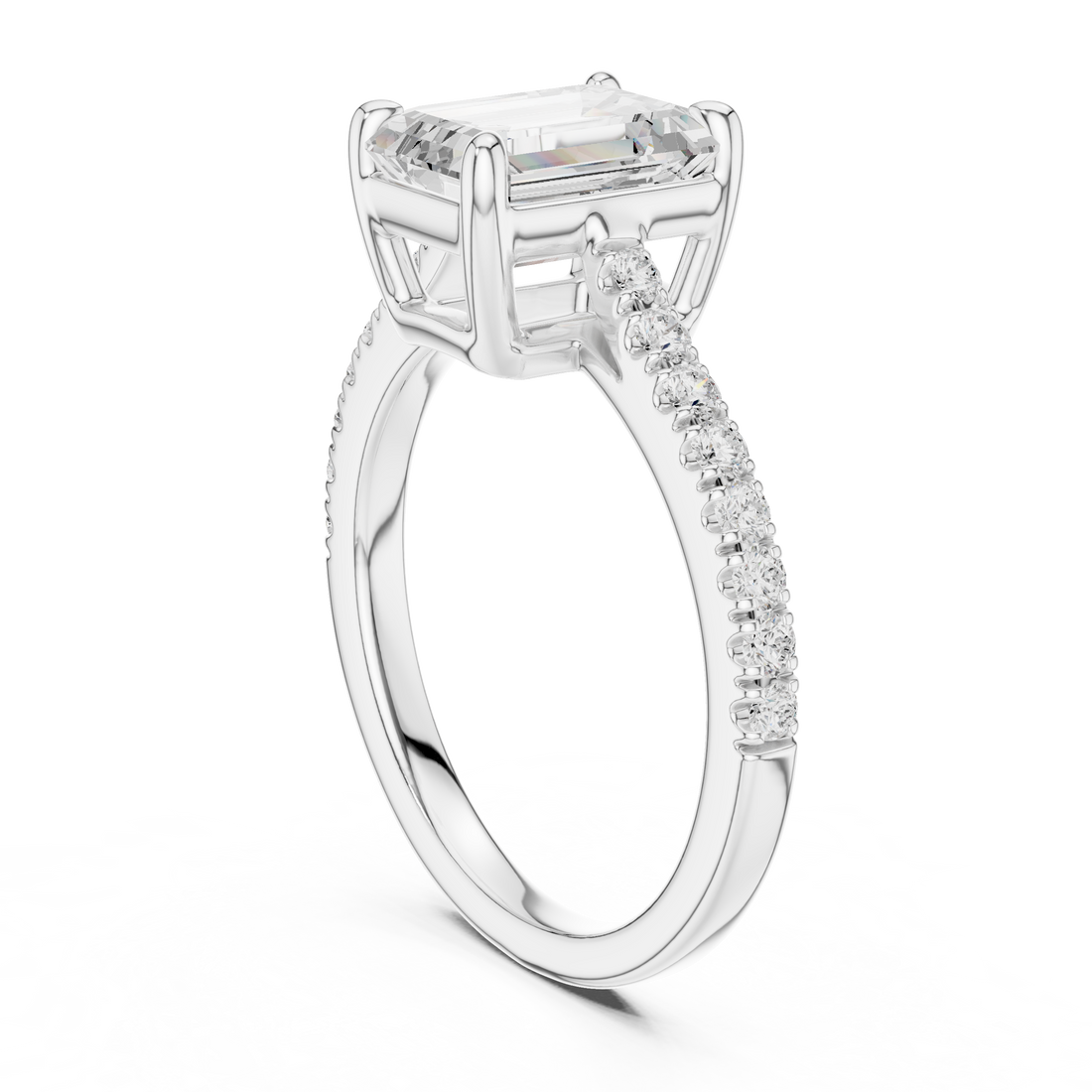 DDLR-039-EM - Solitaire Emerald Ring - White Gold