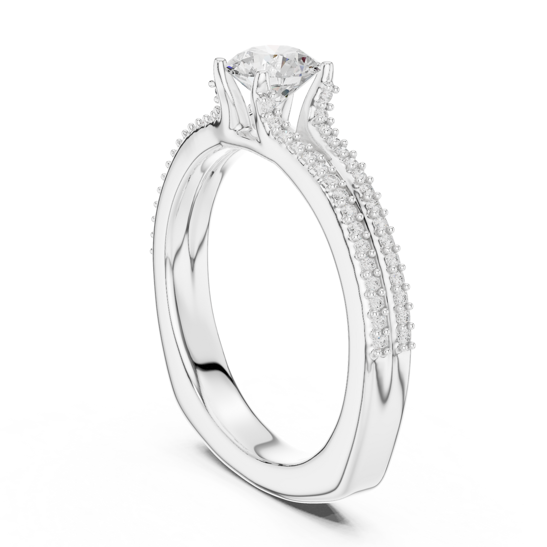 LR-0330 - Split Shank Round Ring - White Gold
