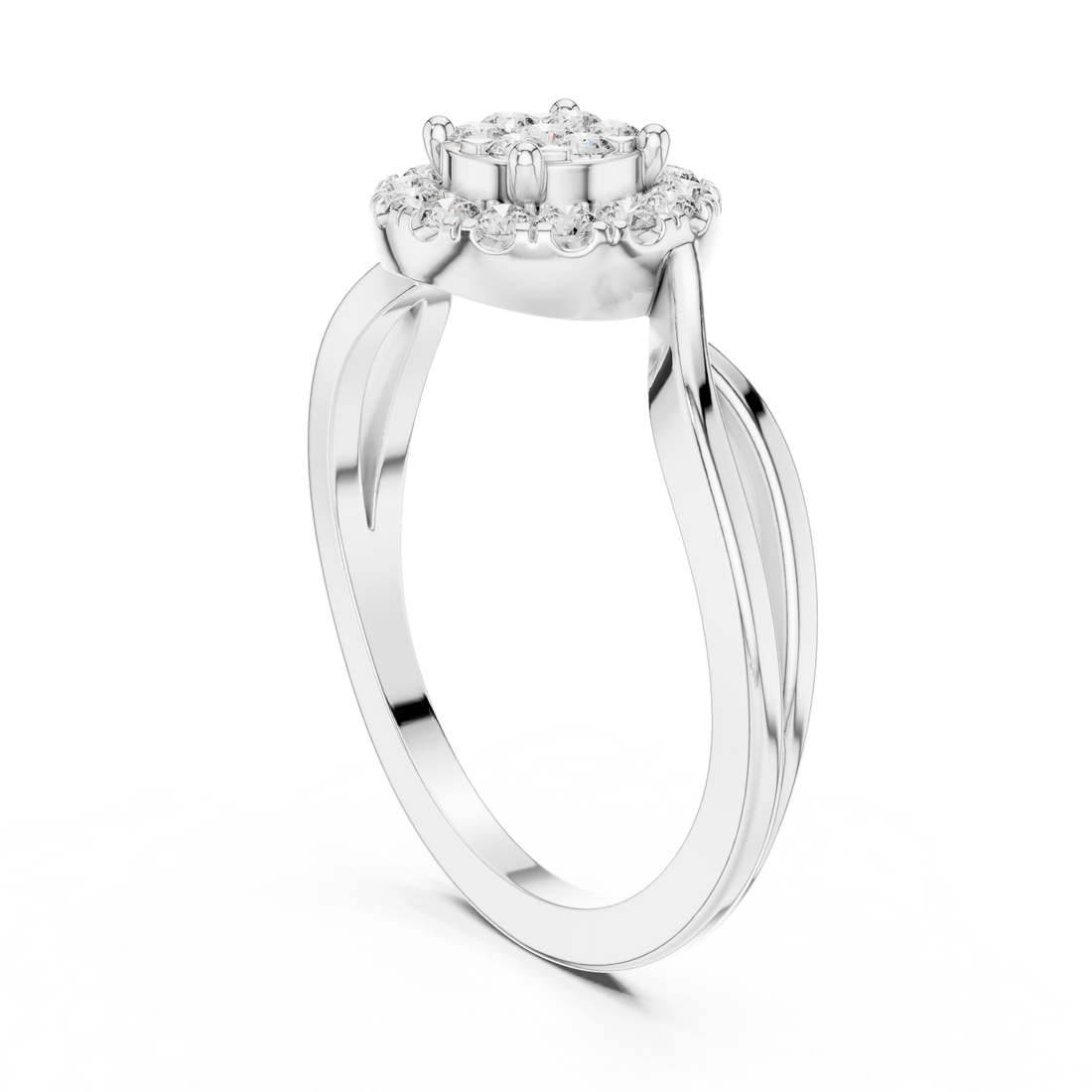 9#10058L - Halo Round Ring - White Gold