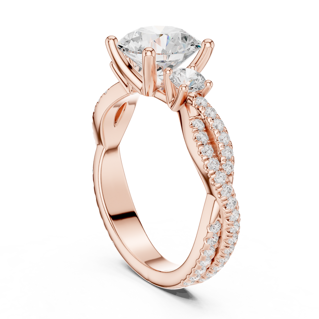 DDLR-281-RD - Three Stone Round Ring - White Gold