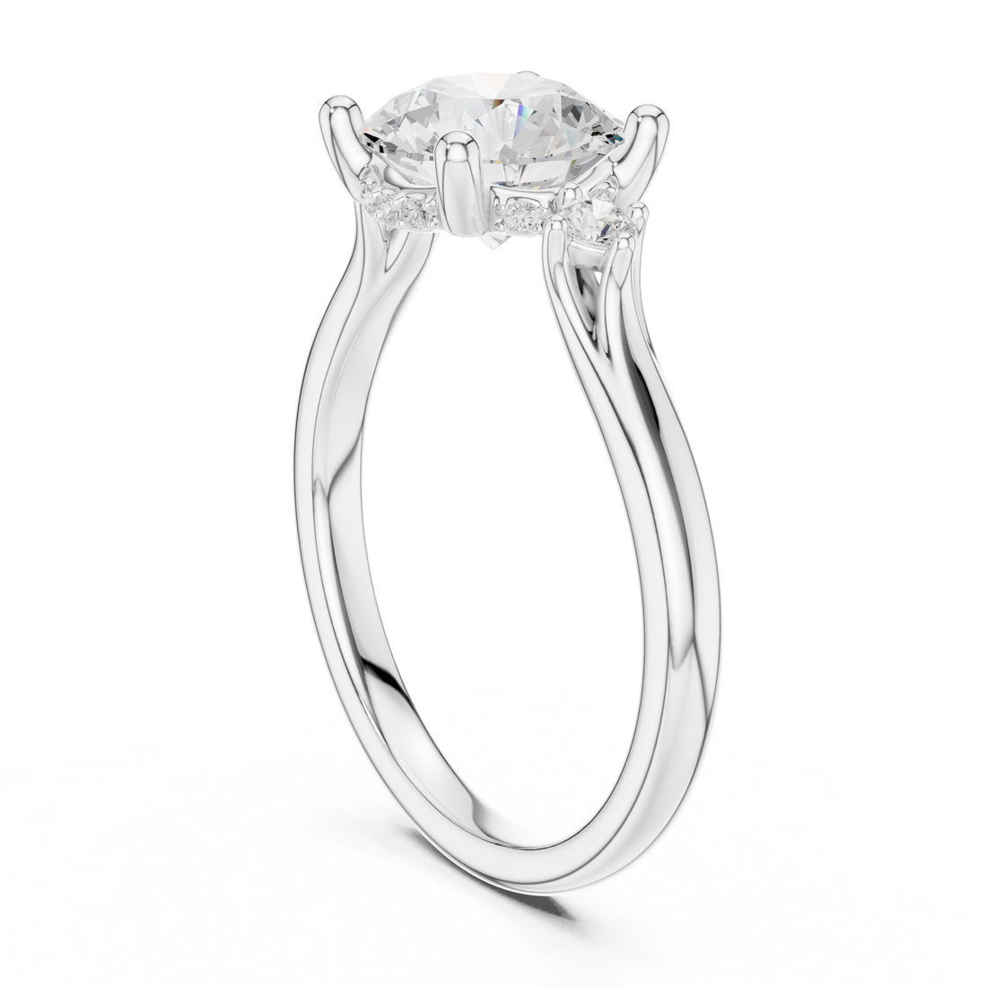 DDLR-164-RD - Three Stone Round Ring - White Gold