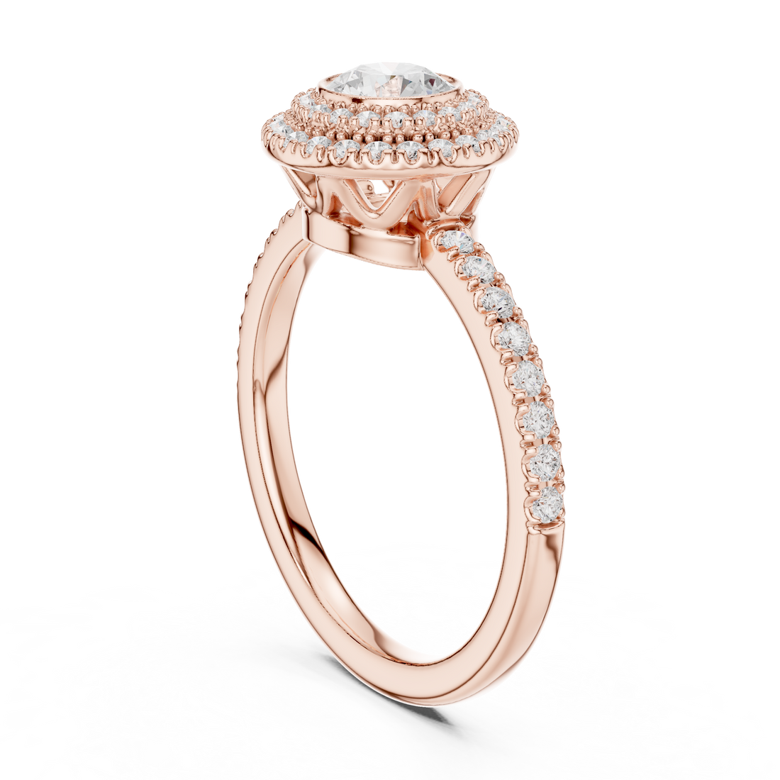 LR-0246 - Halo Round Ring - White Gold