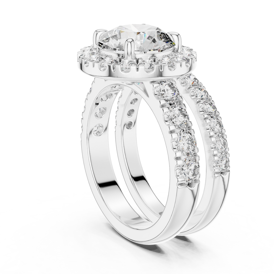 DDLR-007 - Halo Round Ring - White Gold