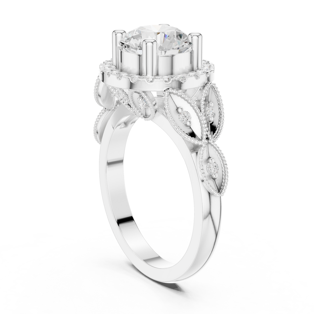 DDLR-408 - Halo Round Ring - White Gold