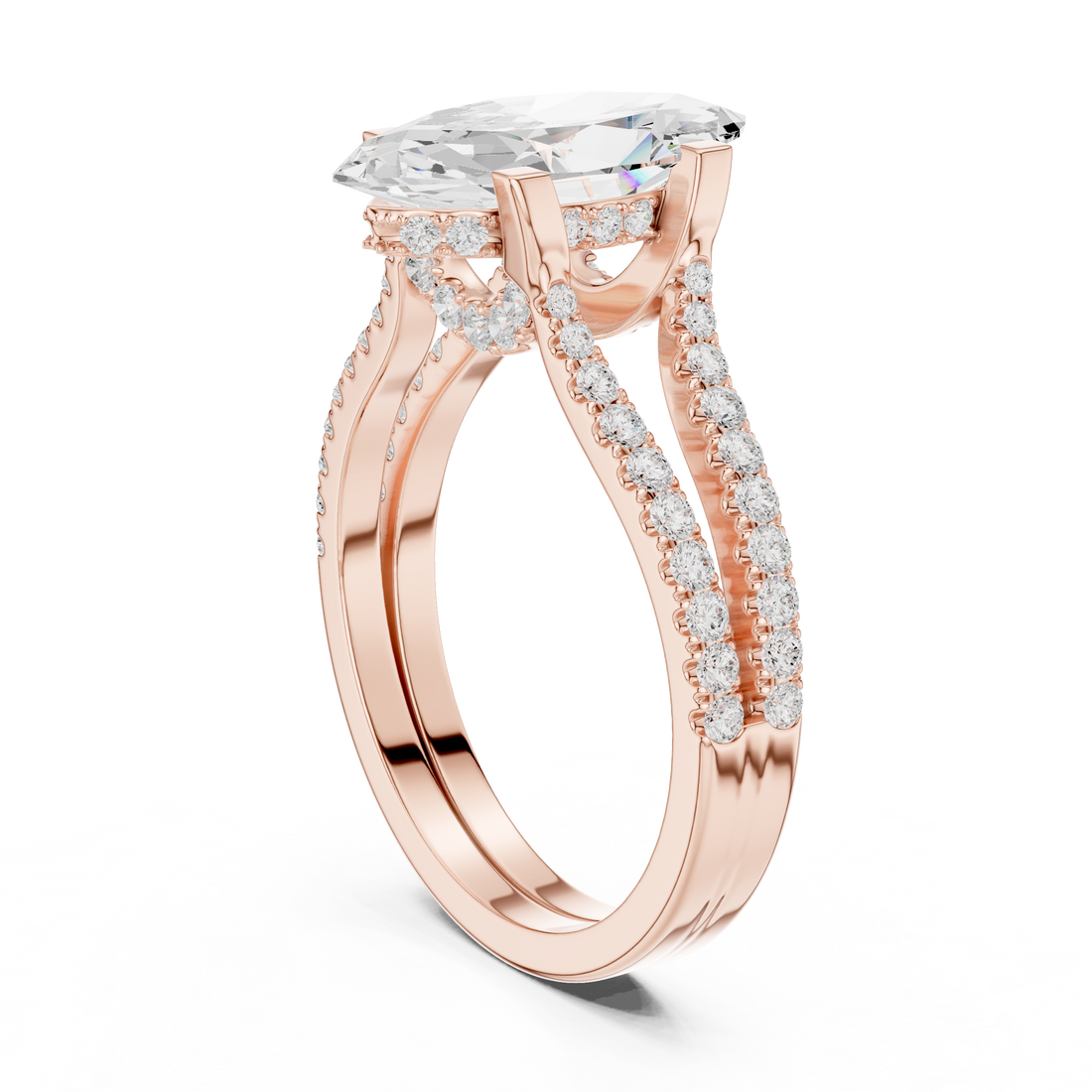 DDLR-182-MQ - Split Shank Marquise Ring - White Gold