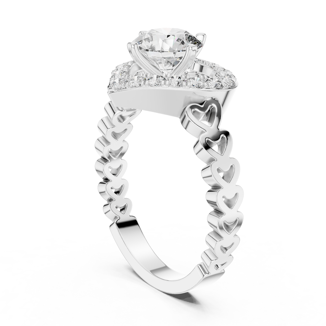 LR-0095 - Halo Round Ring - White Gold