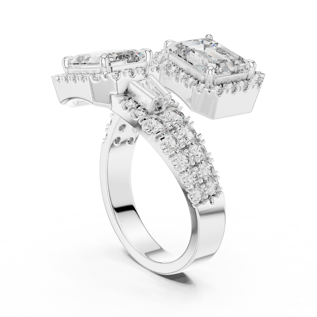 DDLR-014 - Bypass Emerald Ring - White Gold