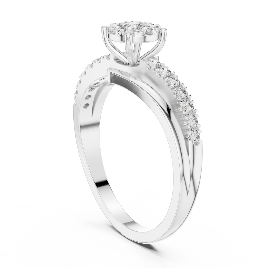 19#120039L - Split Shank Round Ring - White Gold