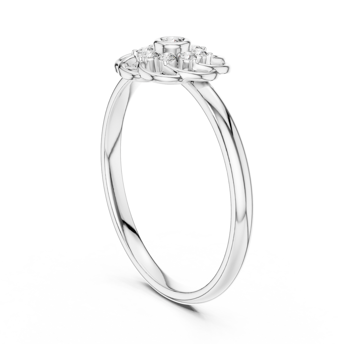 1 (420) - Fashion Round Ring - White Gold
