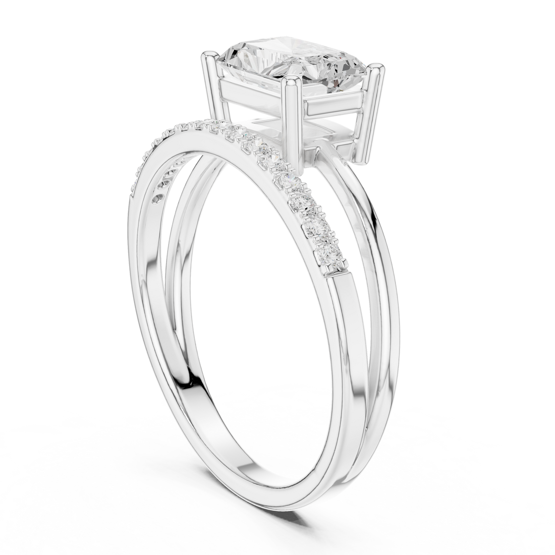 DDLR-471 - Split Shank Radiant Ring - White Gold