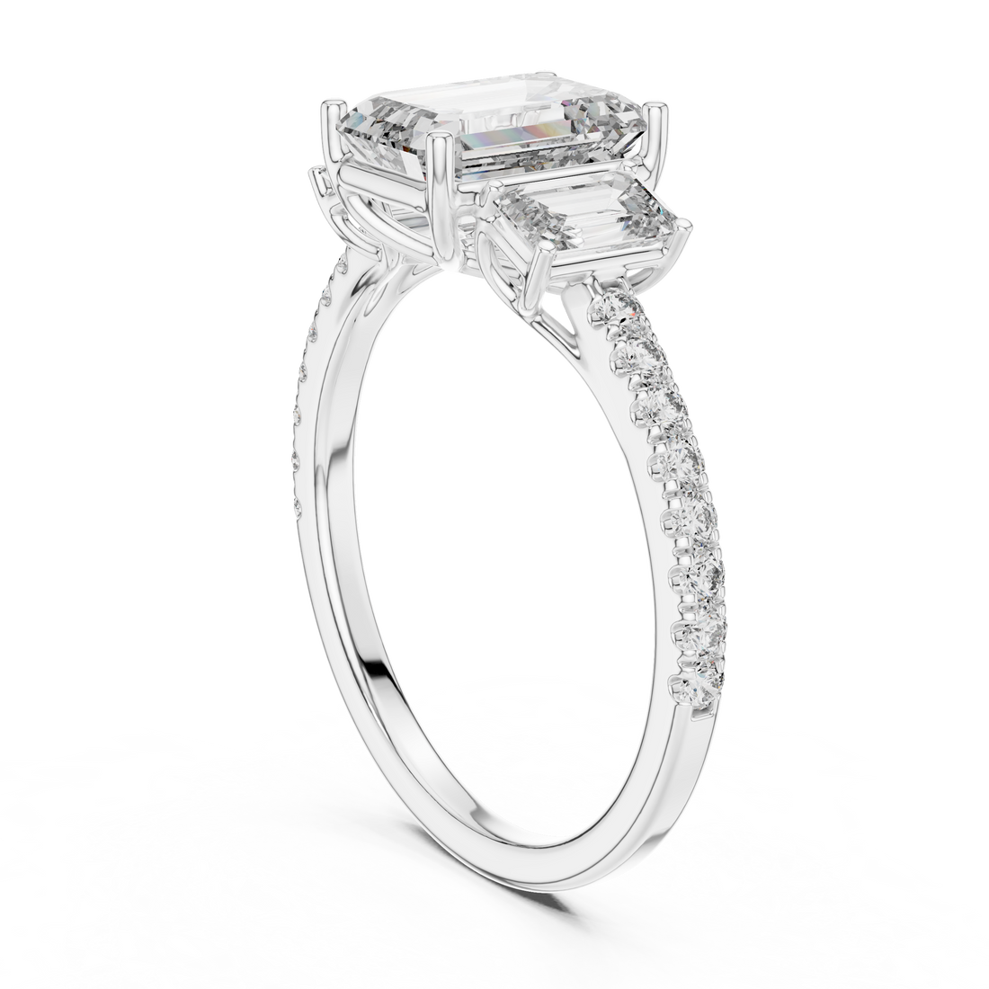 1296 - Three Stone Emerald Ring - White Gold