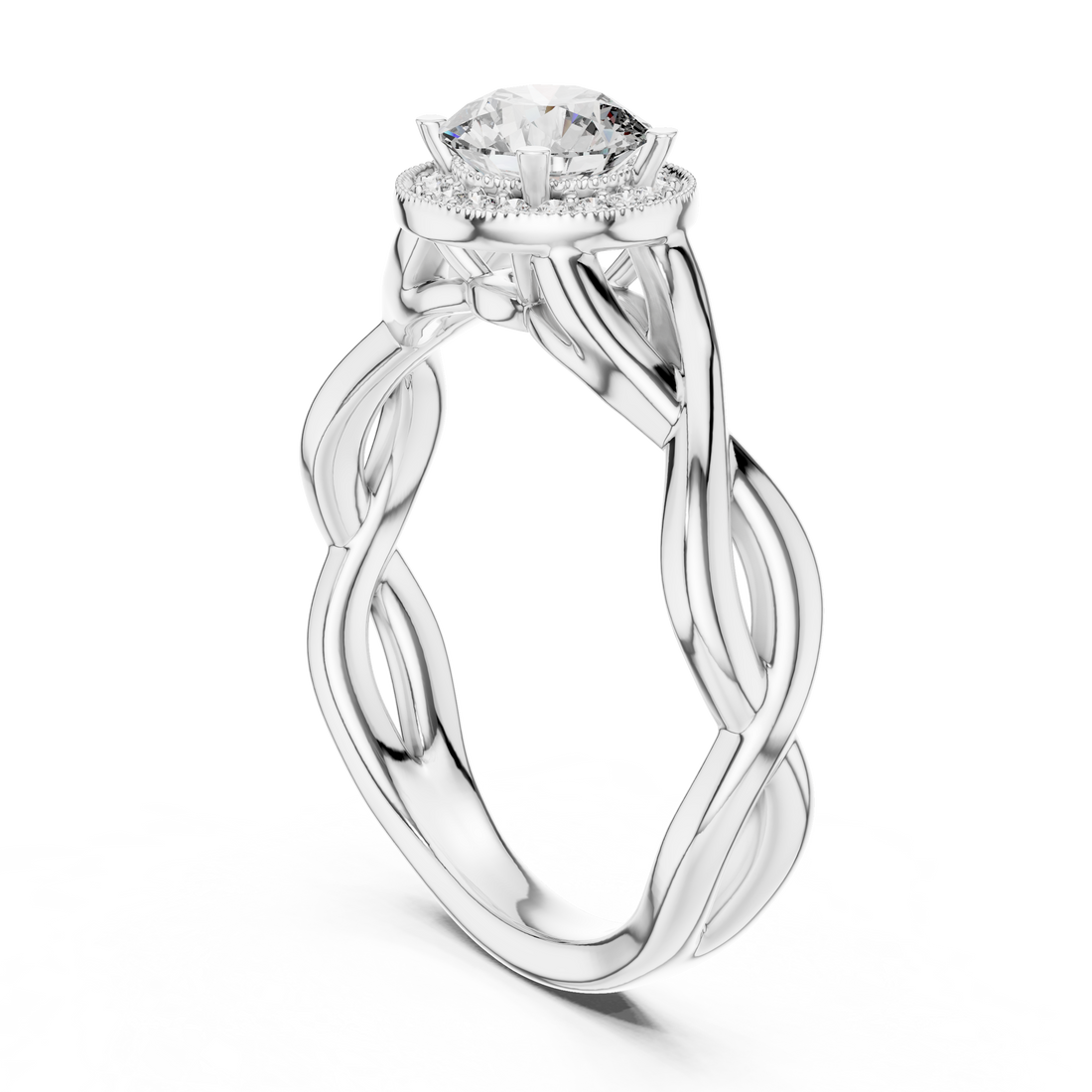 LR-0208 - Halo Round Ring - White Gold